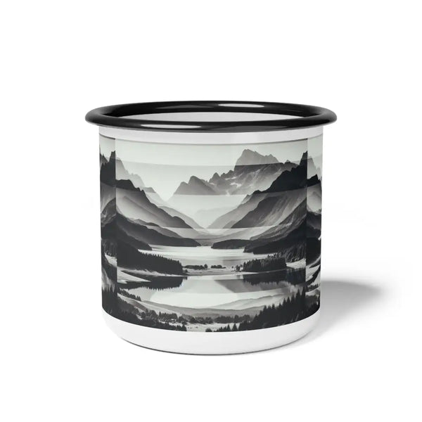 ’Embrace the Wilderness’ Double R Western abstract Enamel Camp Cup 12oz / Black Rim Mug