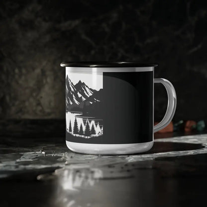 ’Embrace the Wilderness’ Double R Western Enamel Camp Cup 12oz / Black Rim Mug