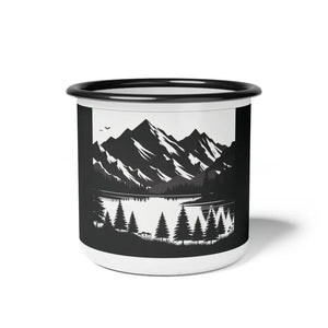 ’Embrace the Wilderness’ Double R Western Enamel Camp Cup 12oz / Black Rim Mug