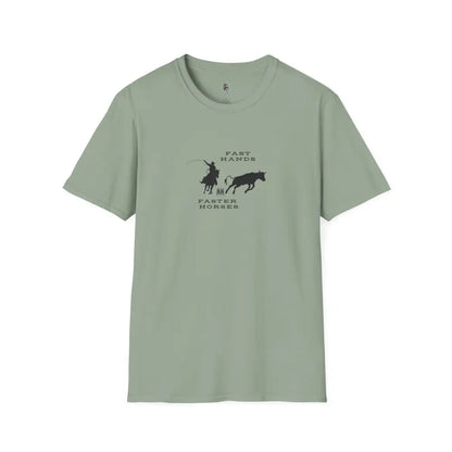 ’Fast Hands Faster Horses’ - Double R Western’s™ - Softstyle T-Shirt - S / Sage - T-Shirt