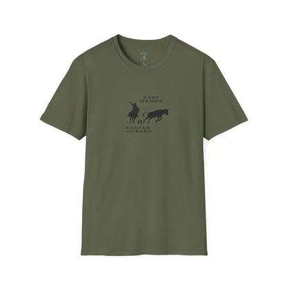 ’Fast Hands Faster Horses’ - Double R Western’s™ - Softstyle T-Shirt - S / Military Green - T-Shirt