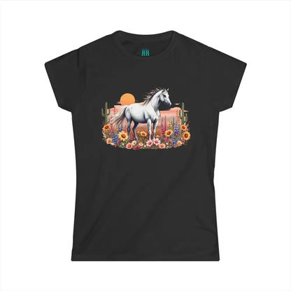 Flower Sunset Women’s Tee Softstyle Graphic Shirt Black / S T Shirt