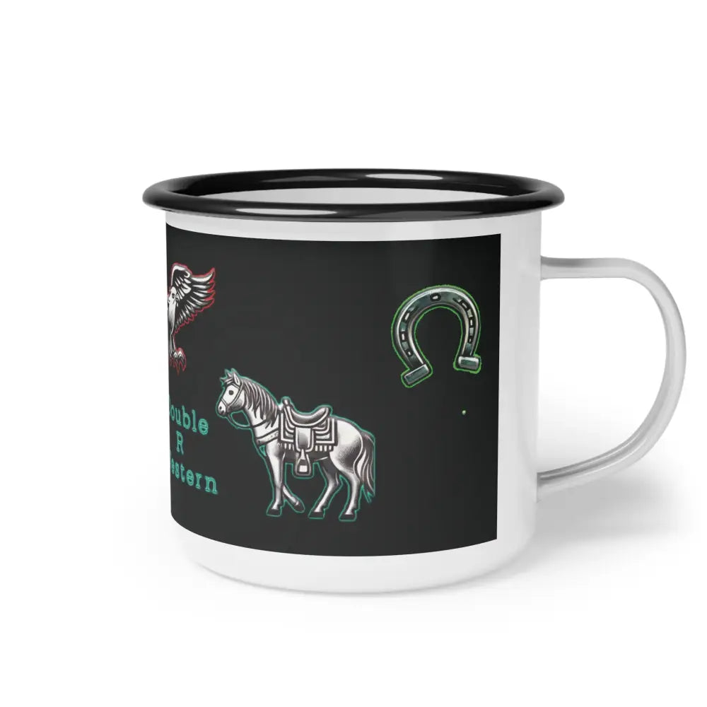’Frontier Legend’ - Double R Western - Enamel Camp Cup - 12oz / Black Rim - Mug