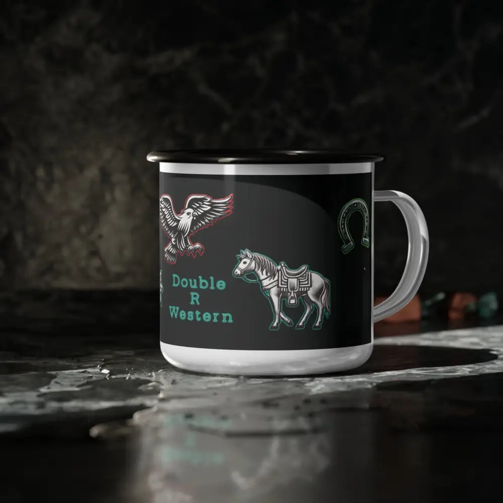 ’Frontier Legend’ - Double R Western - Enamel Camp Cup - 12oz / Black Rim - Mug