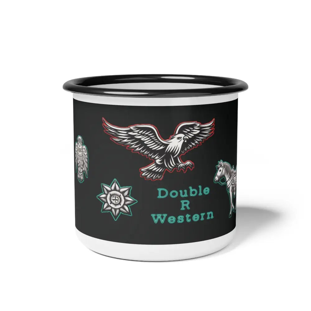 ’Frontier Legend’ - Double R Western - Enamel Camp Cup - 12oz / Black Rim - Mug