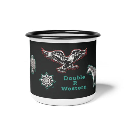 ’Frontier Legend’ - Double R Western - Enamel Camp Cup - 12oz / Black Rim - Mug