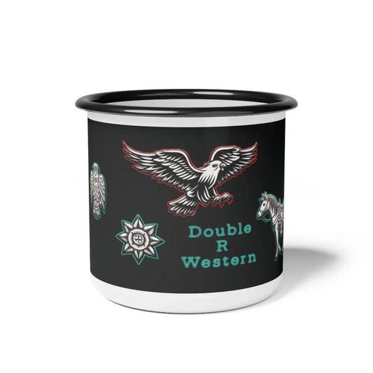 ’Frontier Legend’ - Double R Western - Enamel Camp Cup - 12oz / Black Rim - Mug