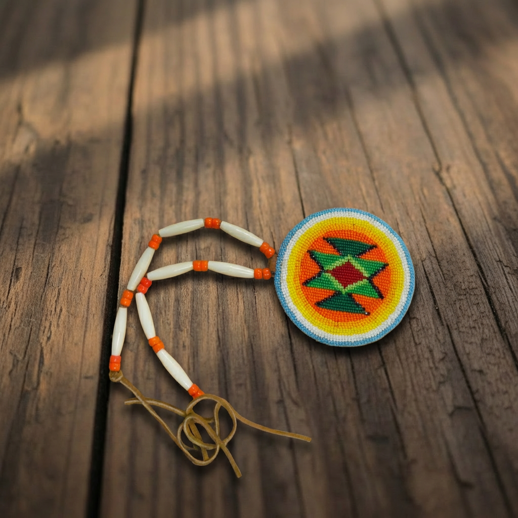 Limited Edition 1 of 1 – Beaded Green Geo Medallion Necklace – Nathaniel Barney