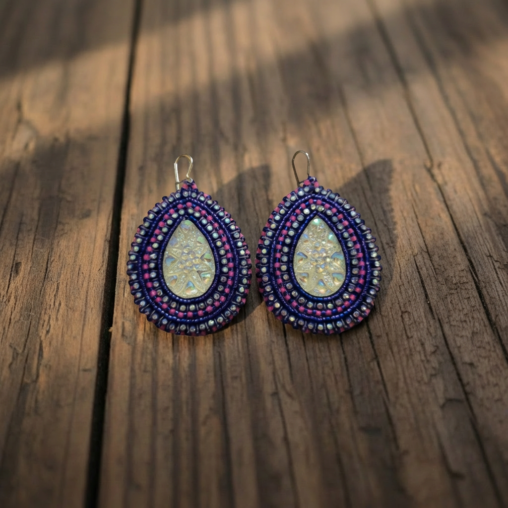 Limited Edition 1 of 1 – Beaded Teardrop Earrings – Native Made Collection