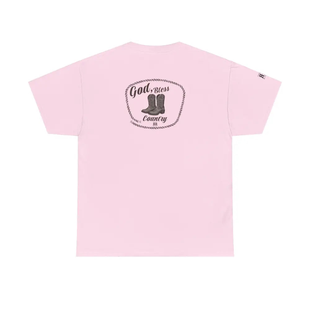 ’God Bless Country’ - Double R Western’s - Back Graphic Heavy Cotton Tee - Light Pink / S - T-Shirt
