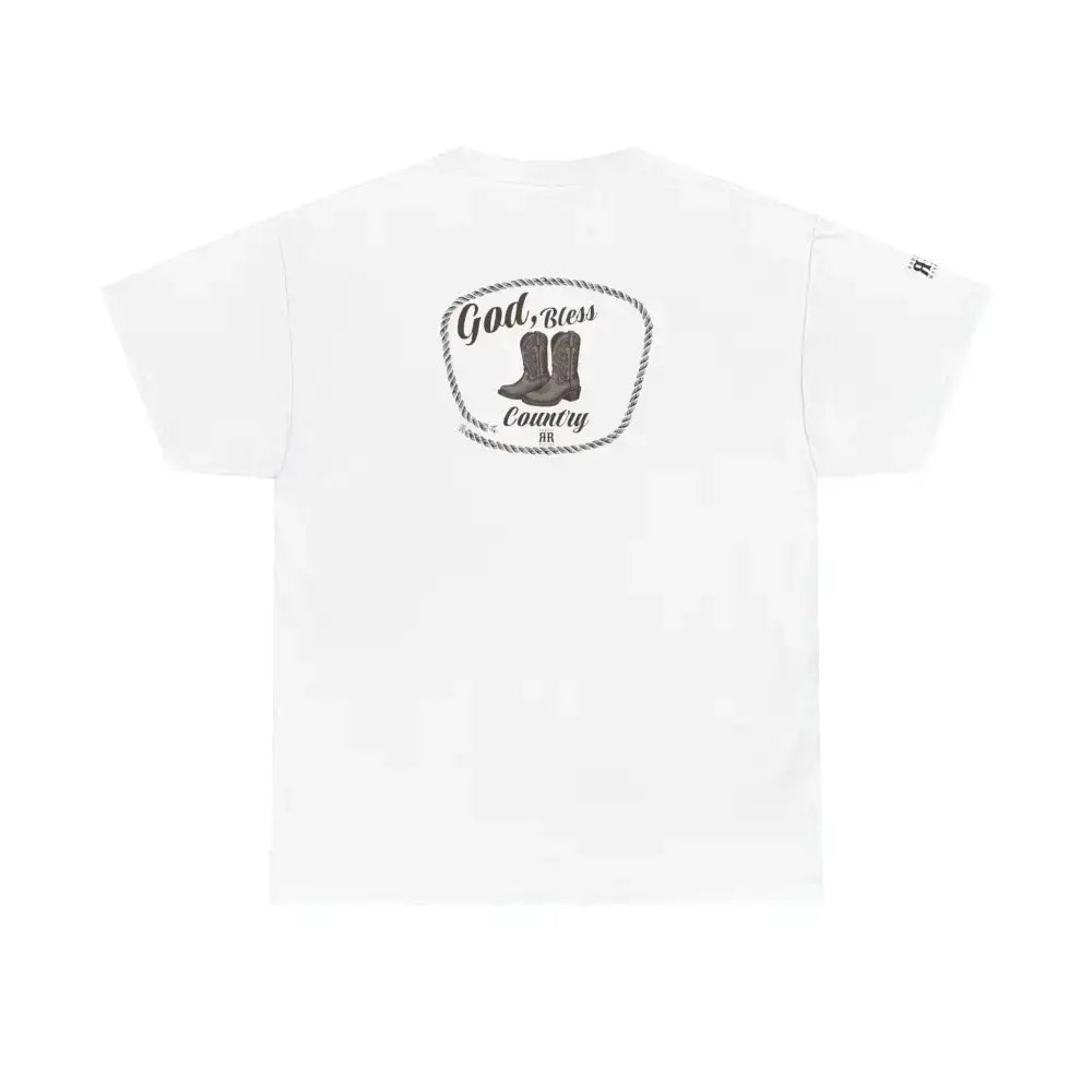 ’God Bless Country’ - Double R Western’s - Back Graphic Heavy Cotton Tee - White / L - T-Shirt