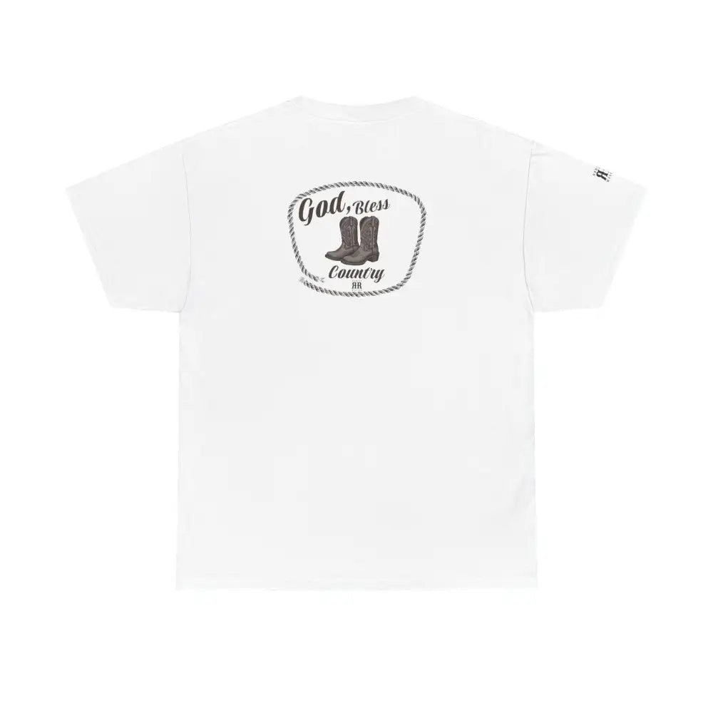 ’God Bless Country’ - Double R Western’s - Back Graphic Heavy Cotton Tee - White / L - T-Shirt