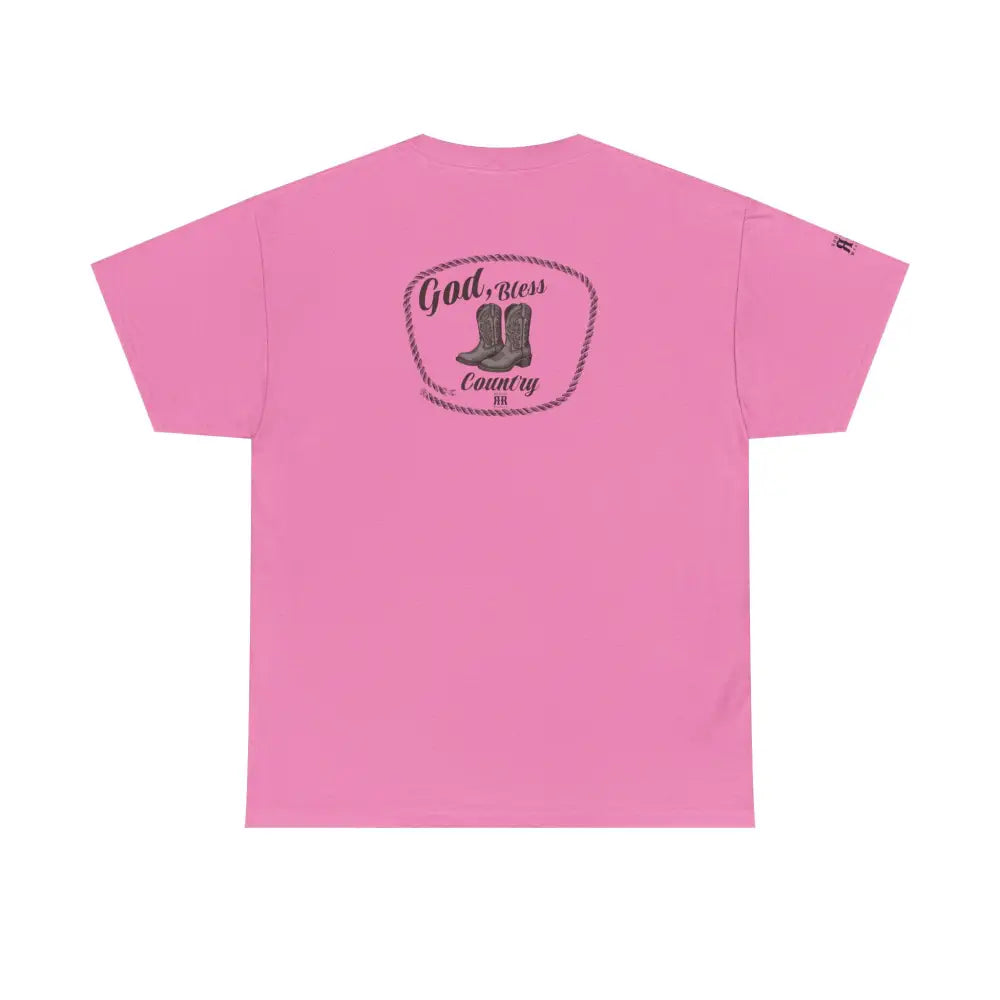 ’God Bless Country’ - Double R Western’s - Back Graphic Heavy Cotton Tee - Azalea / S - T-Shirt