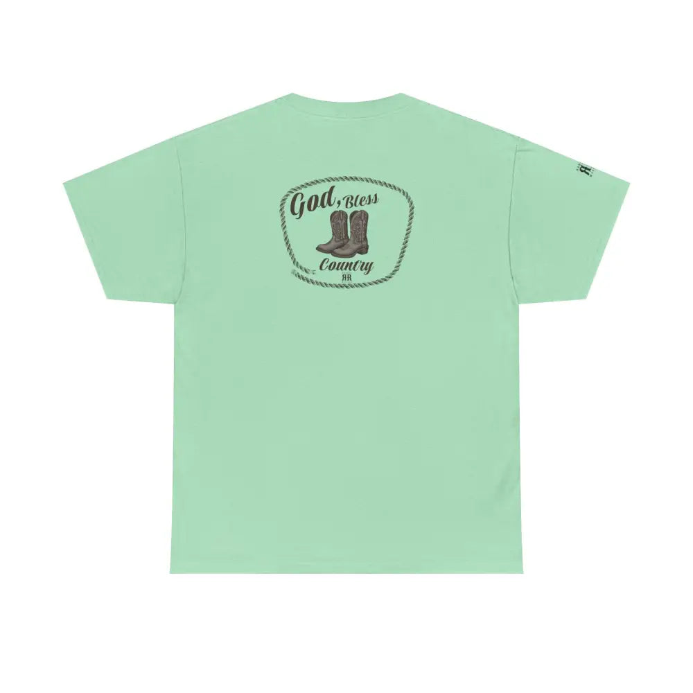 ’God Bless Country’ - Double R Western’s - Back Graphic Heavy Cotton Tee - Mint Green / S - T-Shirt