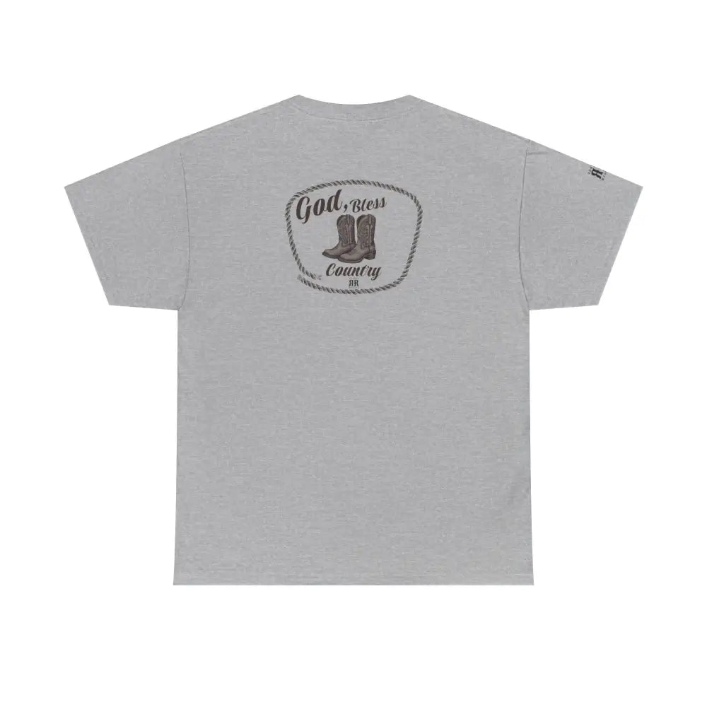 ’God Bless Country’ - Double R Western’s - Back Graphic Heavy Cotton Tee - Sport Grey / S - T-Shirt
