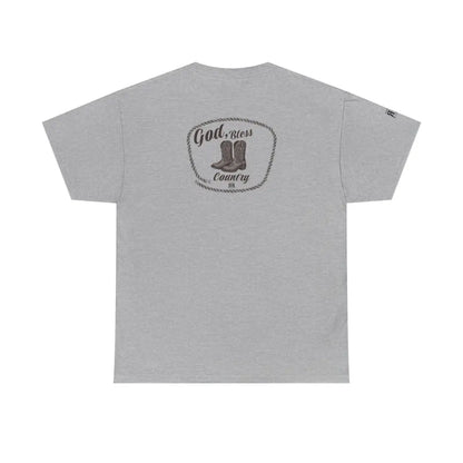 ’God Bless Country’ - Double R Western’s - Back Graphic Heavy Cotton Tee - Sport Grey / S - T-Shirt