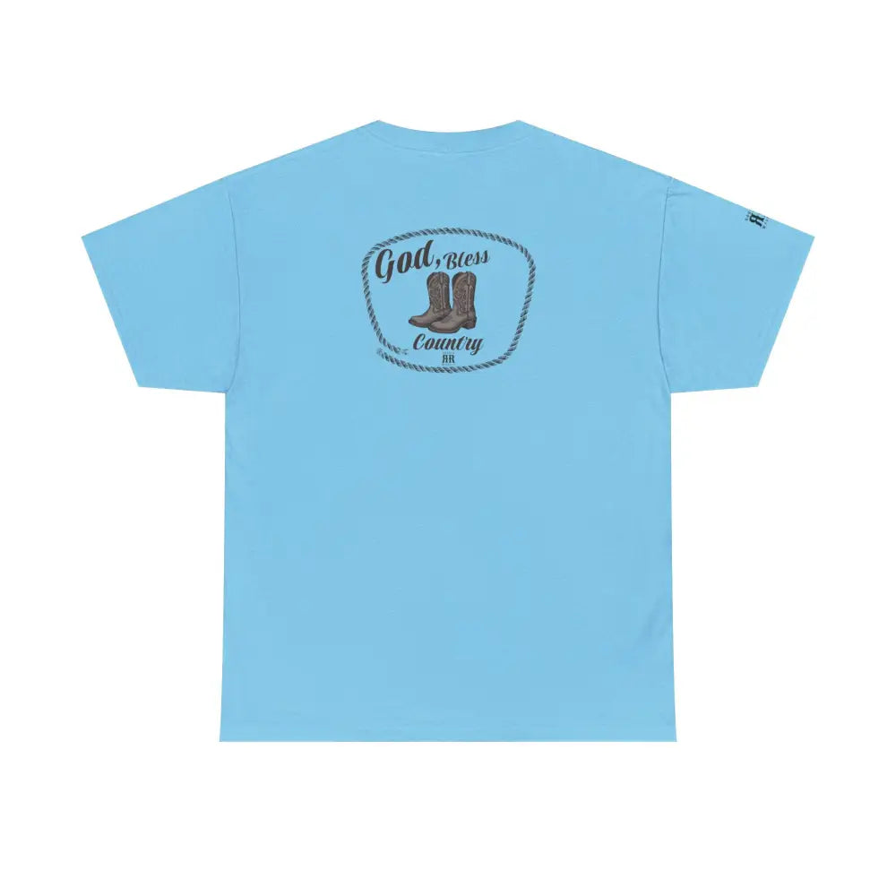 ’God Bless Country’ - Double R Western’s - Back Graphic Heavy Cotton Tee - Sky / S - T-Shirt