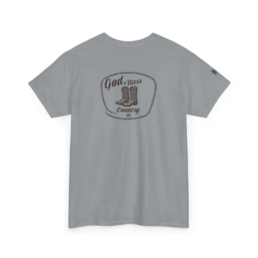 ’God Bless Country’ - Double R Western’s - Back Graphic Heavy Cotton Tee - Gravel / S - T-Shirt