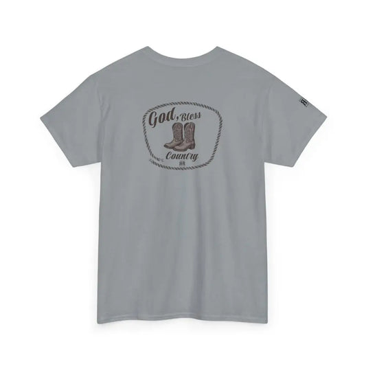 ’God Bless Country’ - Double R Western’s - Back Graphic Heavy Cotton Tee - Gravel / S - T-Shirt