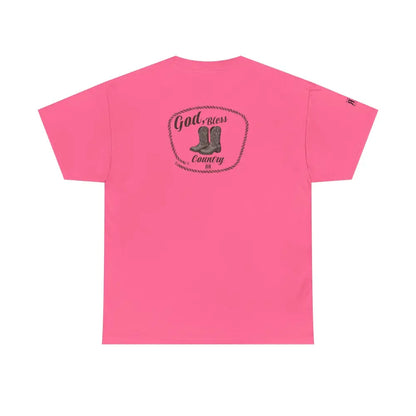 ’God Bless Country’ Double R Western’s Back Graphic Heavy Cotton Tee Safety Pink / S T Shirt