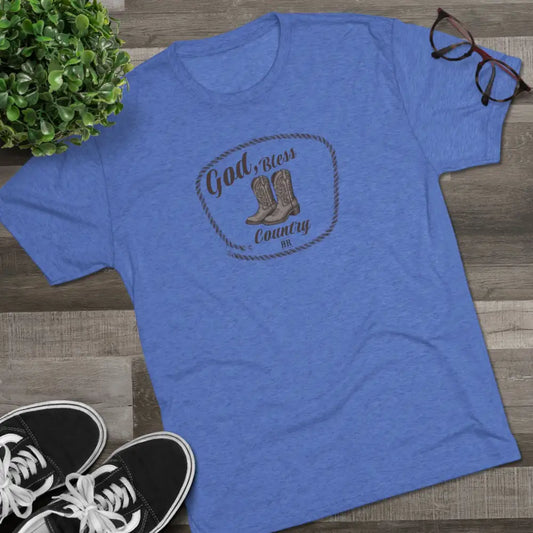 ’God Bless Country Heritage Tee’ - Double R Western’s T-Shirt- Tri-Blend Crew Tee - S / Tri-Blend Vintage Royal