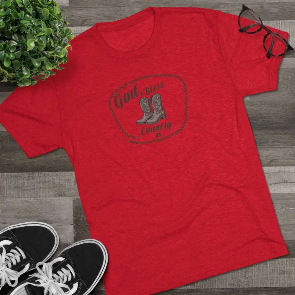 ’God Bless Country Heritage Tee’ Double R Western’s T Shirt Tri Blend Crew Tee S / Tri Blend Vintage Red T Shirt