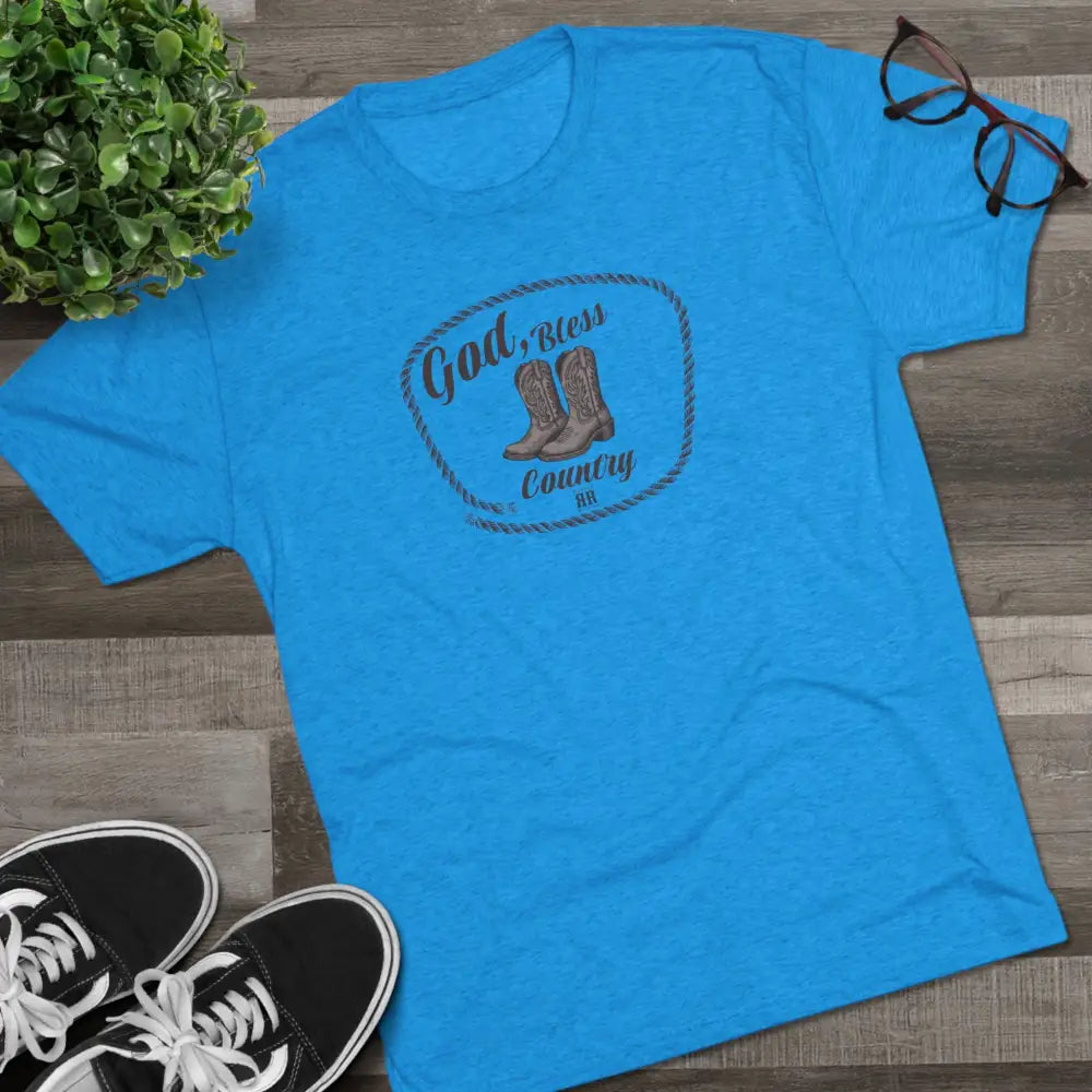 ’God Bless Country Heritage Tee’ Double R Western’s T Shirt Tri Blend Crew Tee S / Tri Blend Vintage Turquoise T Shirt
