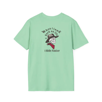 ’Grim Rider looking back’ BACK DESIGN Double R Western’s™ Softstyle T Shirt S / Mint Green T Shirt