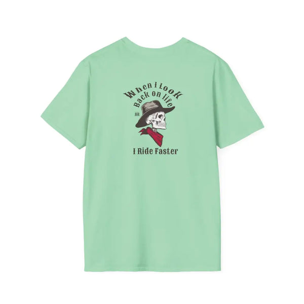’Grim Rider looking back’ BACK DESIGN Double R Western’s™ Softstyle T Shirt S / Mint Green T Shirt
