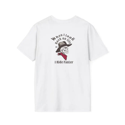 ’Grim Rider looking back’ BACK DESIGN Double R Western’s™ Softstyle T Shirt T Shirt