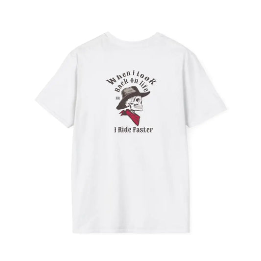 ’Grim Rider looking back’ BACK DESIGN Double R Western’s™ Softstyle T Shirt T Shirt