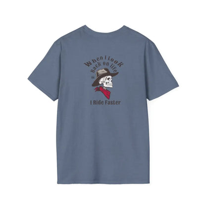’Grim Rider looking back’ BACK DESIGN Double R Western’s™ Softstyle T Shirt S / Heather Indigo T Shirt