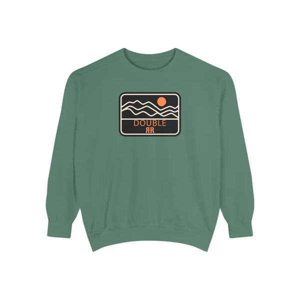 Green sweatshirt with front Double R logo patch and graphic waves