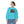 Turquoise women’s crewneck sweatshirt with graphic chest patch and long sleeves