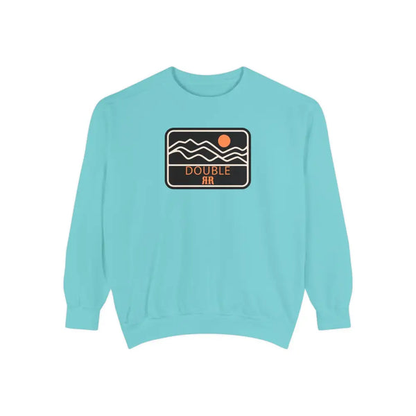 Turquoise sweatshirt with front Double R logo patch and graphic waves