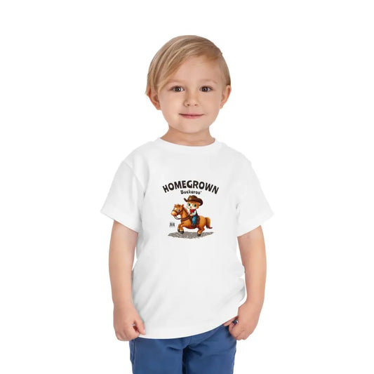 ’Homegrown Buckaroo’ Cat-cowboy’ - Double R Western’s - Toddler Short Sleeve Tee - 2T / White - Kids clothes
