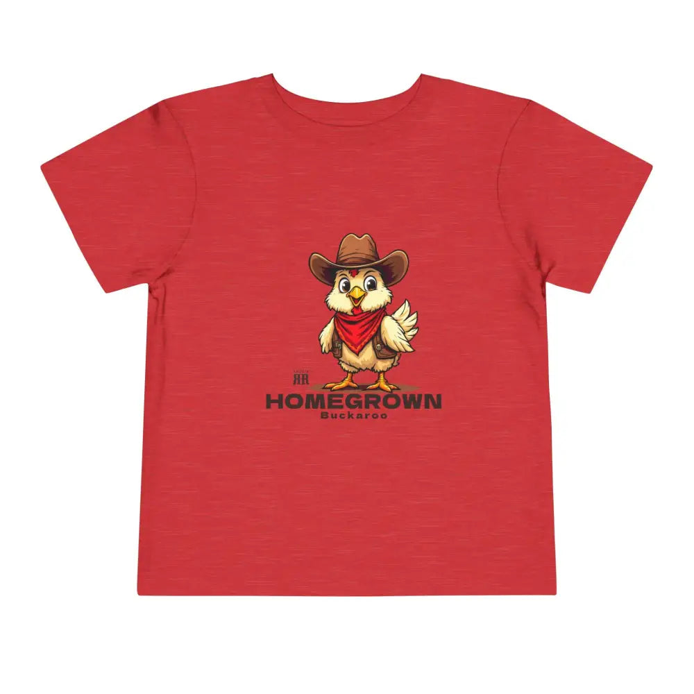 ’Homegrown Buckaroo’ Chicken-Cowboy’ - Double R Western’s ™ - Toddler Short Sleeve Tee - Heather Red / 2T - Kids clothes