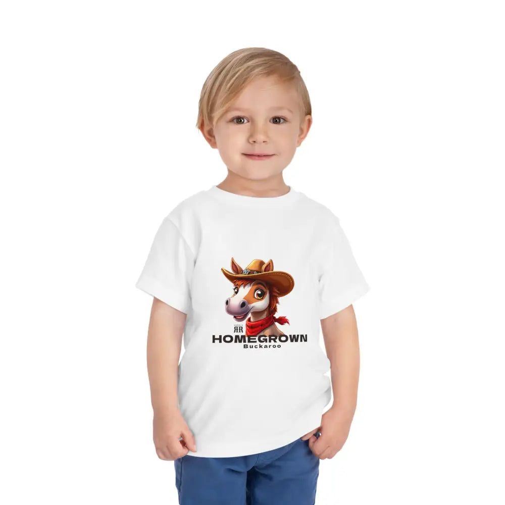 ’Homegrown Buckaroo’ Horse-Cowboy’ - Double R Western’s ™ - Toddler Short Sleeve Tee - White / 2T - Kids clothes