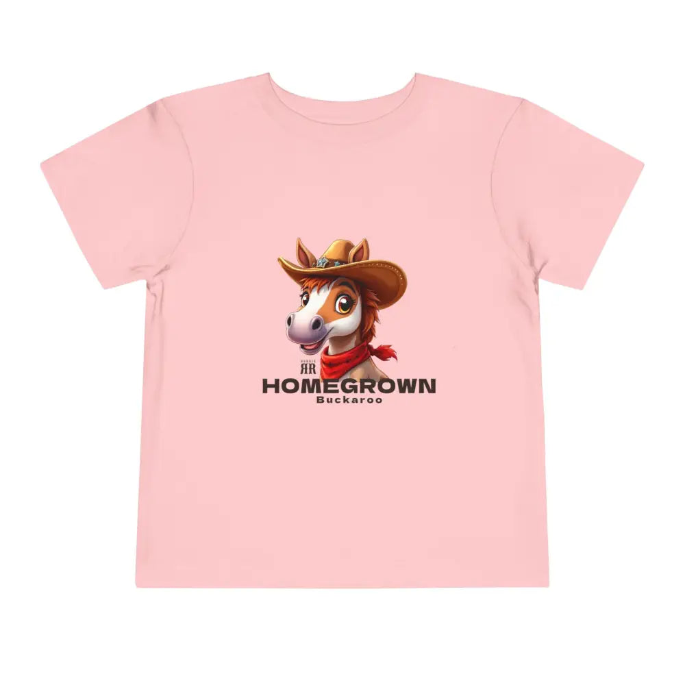 ’Homegrown Buckaroo’ Horse-Cowboy’ - Double R Western’s ™ - Toddler Short Sleeve Tee - Pink / 2T - Kids clothes