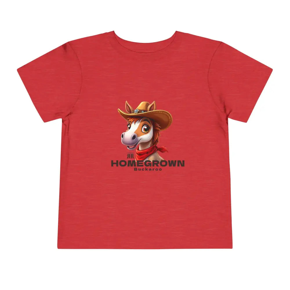 ’Homegrown Buckaroo’ Horse-Cowboy’ - Double R Western’s ™ - Toddler Short Sleeve Tee - Heather Red / 2T - Kids clothes