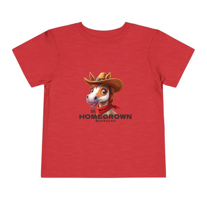 ’Homegrown Buckaroo’ Horse-Cowboy’ - Double R Western’s ™ - Toddler Short Sleeve Tee - Heather Red / 2T - Kids clothes