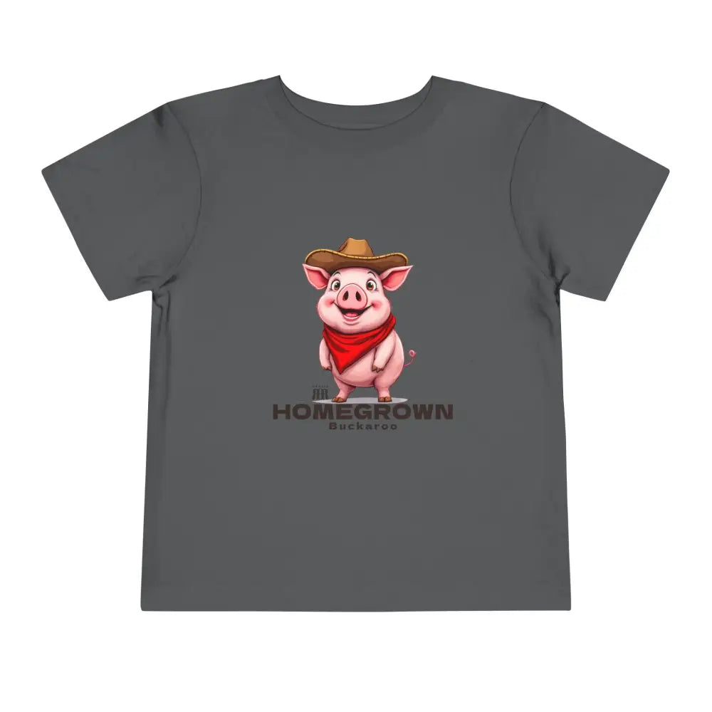 ’Homegrown Buckaroo’ Pig-Cowboy’ - Double R Western’s ™ - Toddler Short Sleeve Tee - Asphalt / 2T - Kids clothes