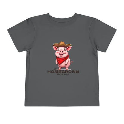 ’Homegrown Buckaroo’ Pig-Cowboy’ - Double R Western’s ™ - Toddler Short Sleeve Tee - Asphalt / 2T - Kids clothes