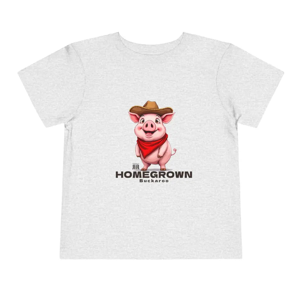 ’Homegrown Buckaroo’ Pig-Cowboy’ - Double R Western’s ™ - Toddler Short Sleeve Tee - Athletic Heather / 2T - Kids