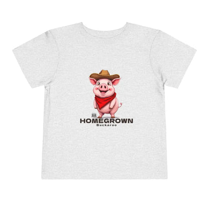 ’Homegrown Buckaroo’ Pig-Cowboy’ - Double R Western’s ™ - Toddler Short Sleeve Tee - Athletic Heather / 2T - Kids
