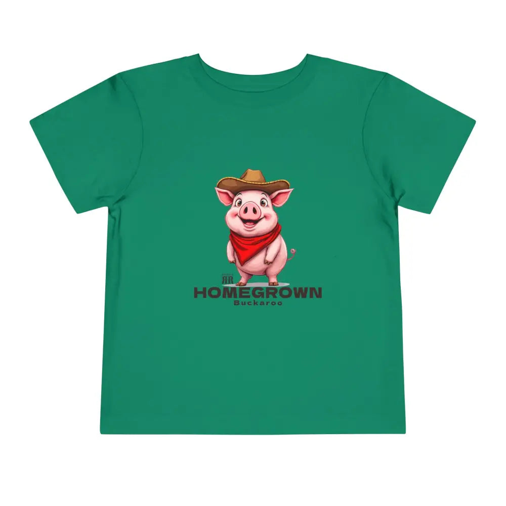 ’Homegrown Buckaroo’ Pig-Cowboy’ - Double R Western’s ™ - Toddler Short Sleeve Tee - Kelly / 2T - Kids clothes