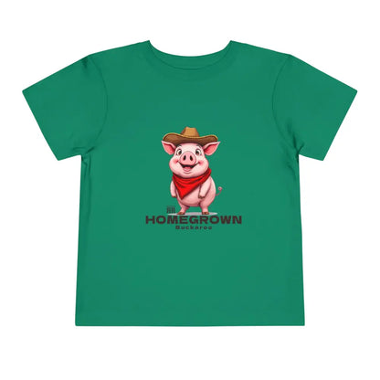 ’Homegrown Buckaroo’ Pig-Cowboy’ - Double R Western’s ™ - Toddler Short Sleeve Tee - Kelly / 2T - Kids clothes