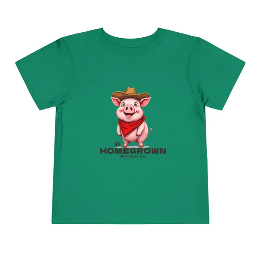 ’Homegrown Buckaroo’ Pig-Cowboy’ - Double R Western’s ™ - Toddler Short Sleeve Tee - Kelly / 2T - Kids clothes