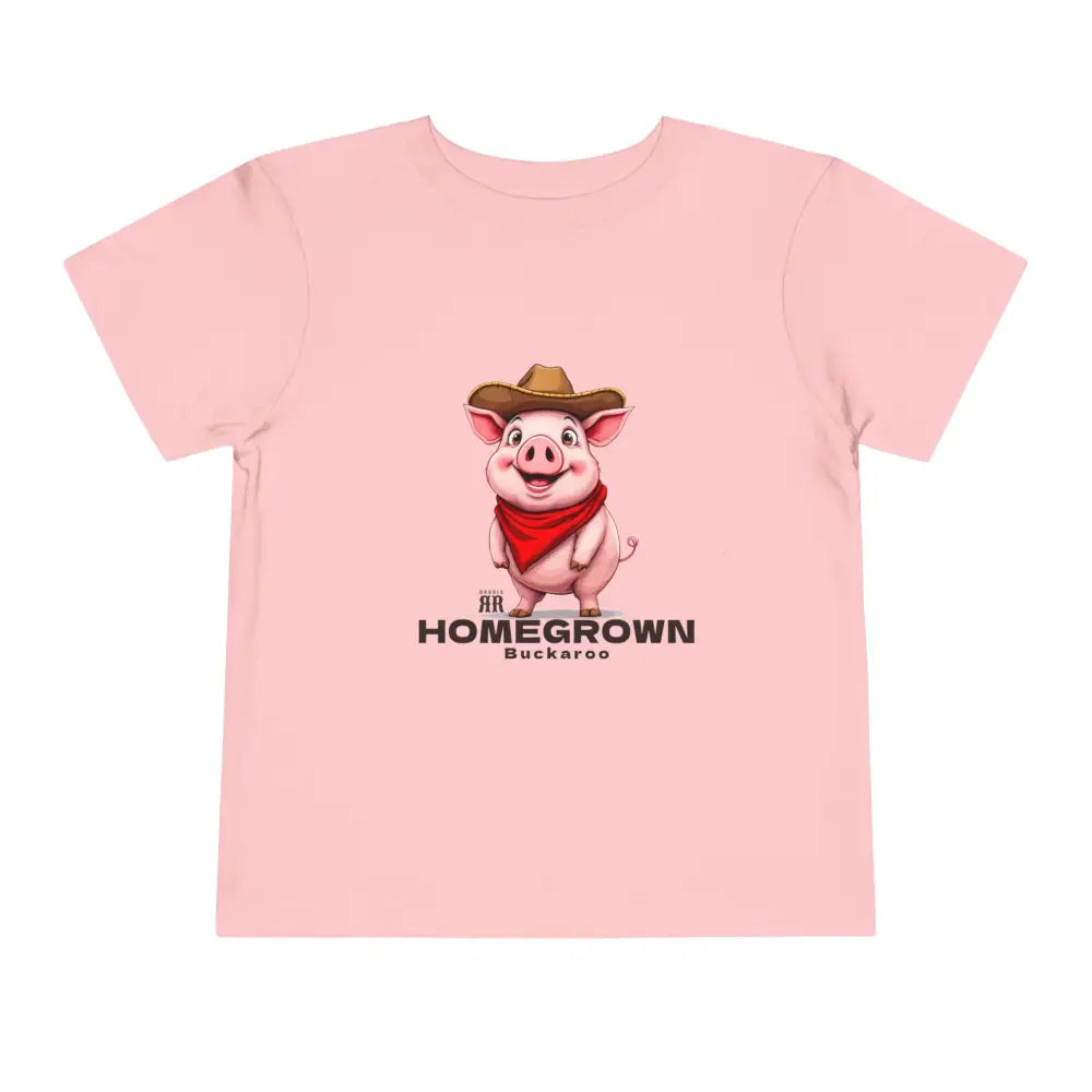 ’Homegrown Buckaroo’ Pig-Cowboy’ - Double R Western’s ™ - Toddler Short Sleeve Tee - Pink / 2T - Kids clothes