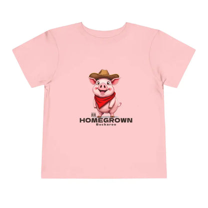 ’Homegrown Buckaroo’ Pig-Cowboy’ - Double R Western’s ™ - Toddler Short Sleeve Tee - Pink / 2T - Kids clothes
